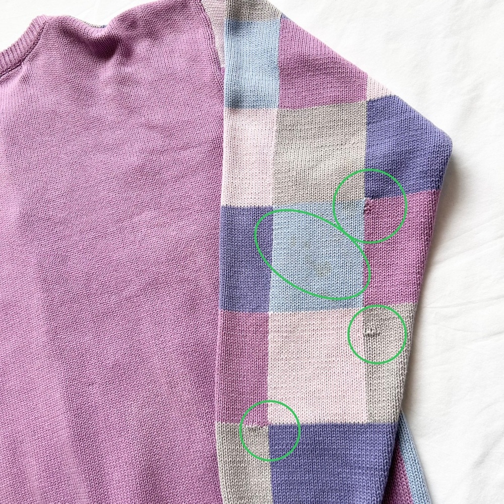 Vintage 90s Tabi Geometric Floral Knit Cardigan Pastel Blue Purple Large - Picture 4 of 4